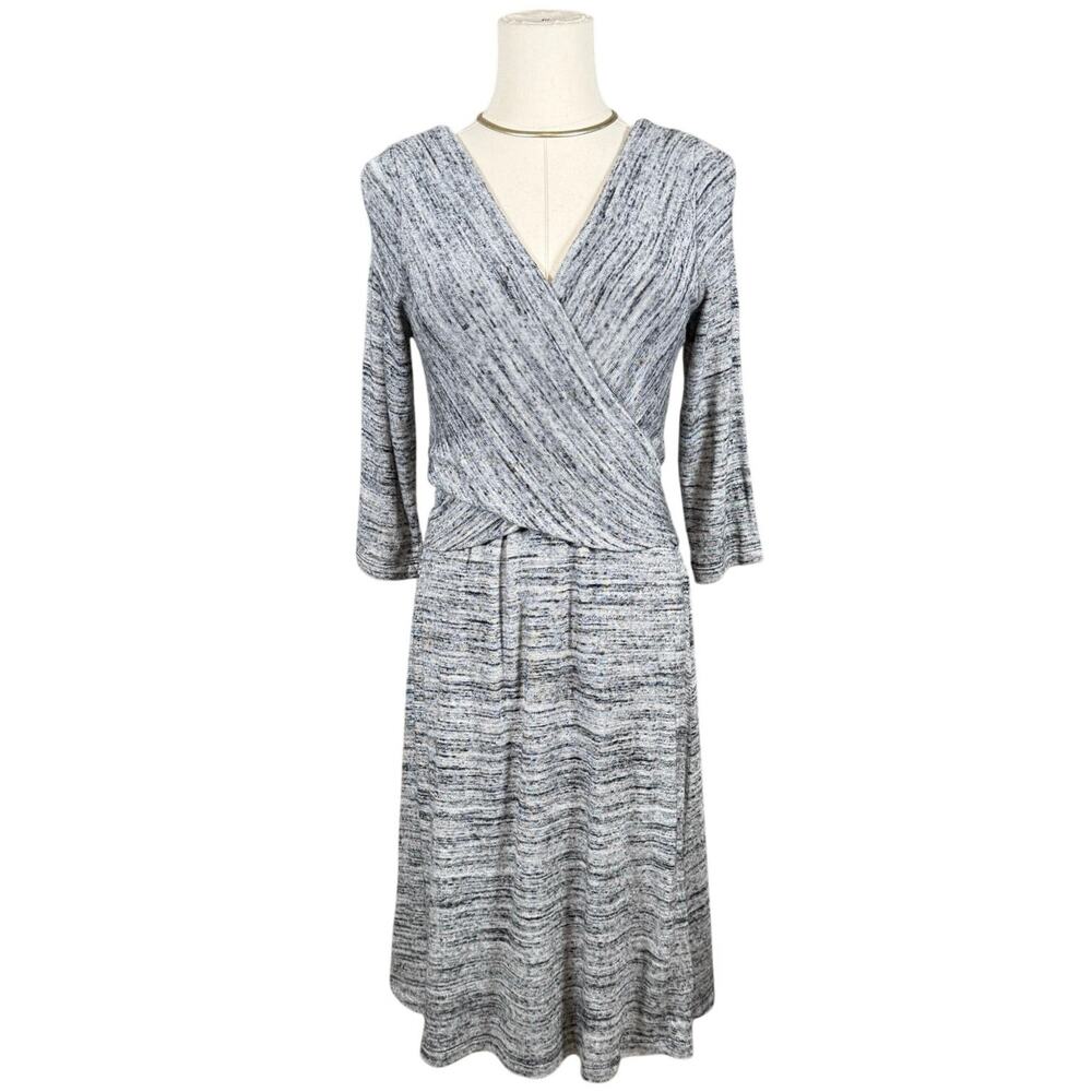 Amadi for Anthropologie Lola Faux Wrap Knit Dress Gray 3/4 Sleeve Medium
